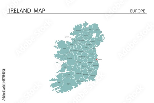 Ireland map vector illustration on white background. Map have all province and mark the capital city of Ireland.