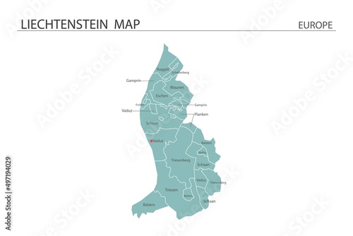 Liechtenstein map vector illustration on white background. Map have all province and mark the capital city of Liechtenstein.