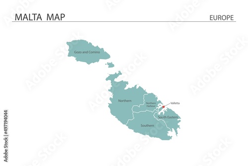 Malta map vector illustration on white background. Map have all province and mark the capital city of Malta.