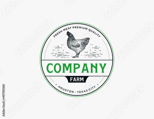 Chicken farm logo vintage handdrawn