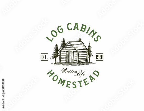 Obraz na płótnie Log cabin homestead logo