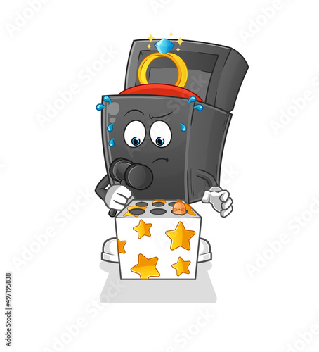 ring box play whack a mole mascot. cartoon vector