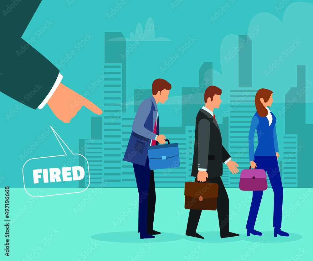 Fototapeta premium Angry boss firing employee from job, Unemployment, you are fired vector illustration.