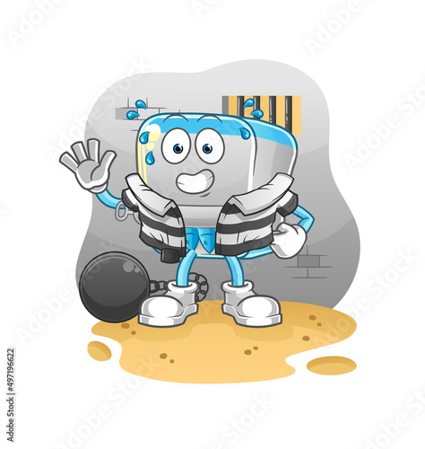 canned fish criminal in jail. cartoon character