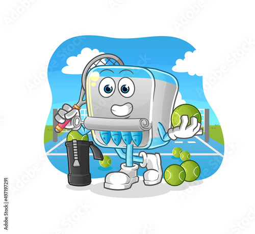 canned fish plays tennis illustration. character vector