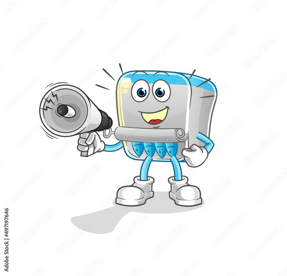 canned fish holding hand loudspeakers vector. cartoon character canned fish holding hand loudspeakers vector. cartoon character