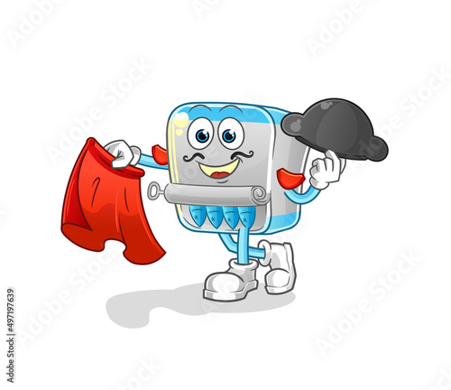 canned fish matador with red cloth illustration. character vector