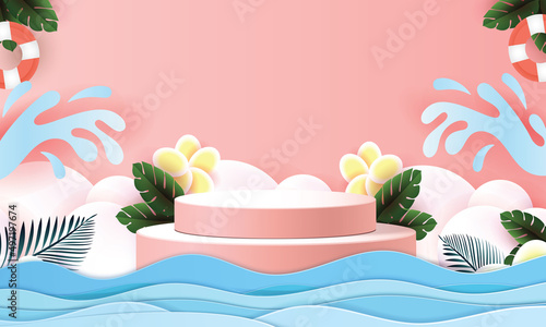 happy songkran festival in thailand podium sale poster vector flower on summer april template concept