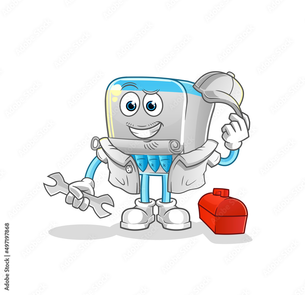 canned fish mechanic cartoon. cartoon mascot vector
