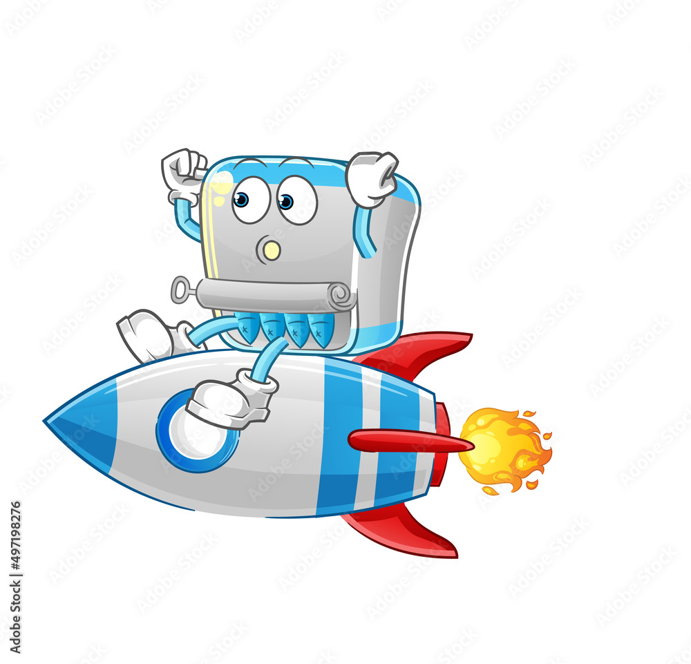 canned fish ride a rocket cartoon mascot vector canned fish ride a rocket cartoon mascot vector