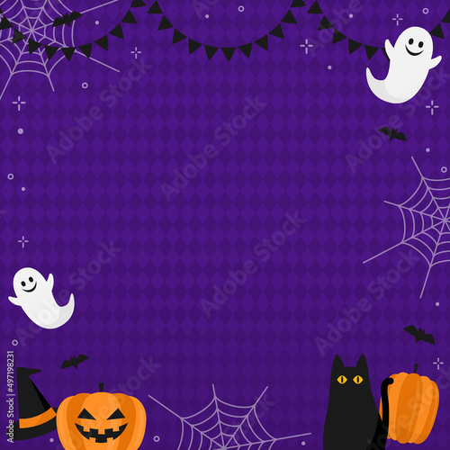ハロウィン　かわいいオバケやカボチャの背景素材（正方形）