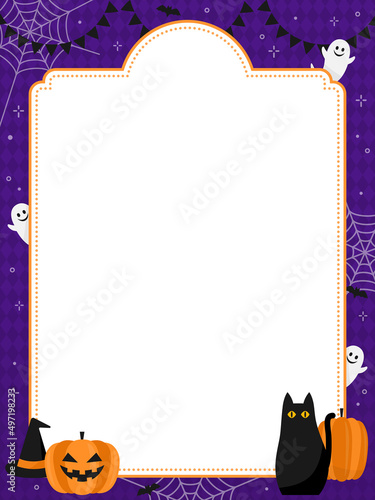 ハロウィン　かわいいオバケやカボチャのフレーム素材（縦向き）