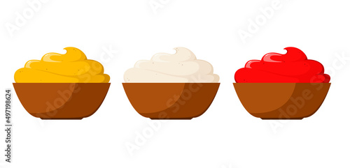 A set of sauces on a white background. Cartoon design.
