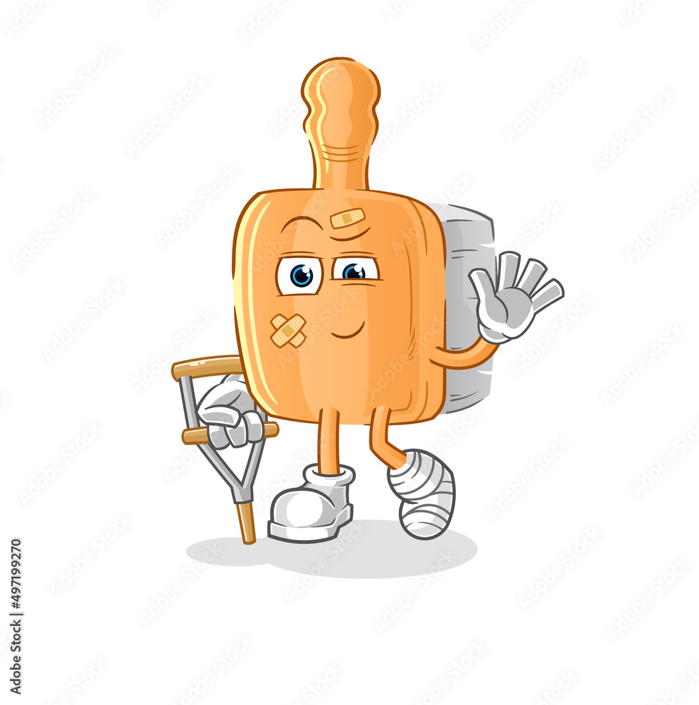 wooden brush sick with limping stick. cartoon mascot vector wooden brush sick with limping stick. cartoon mascot vector
