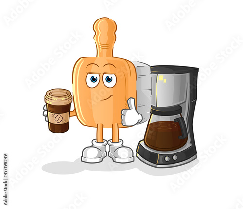 wooden brush drinking coffee illustration. character vector