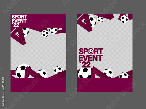 Football, Qatar World Cup 2022 poster. Banner template for soccer event. Design with dynamic shapes. Social media post for invitation, awards or covers.