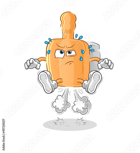 wooden brush fart jumping illustration. character vector