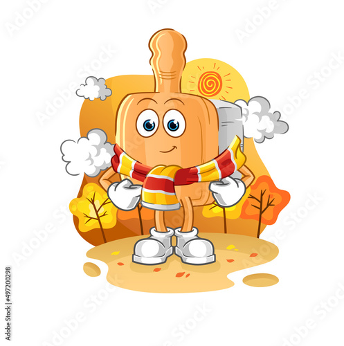 wooden brush in the autumn. cartoon mascot vector