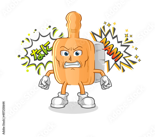 wooden brush anime angry vector. cartoon character