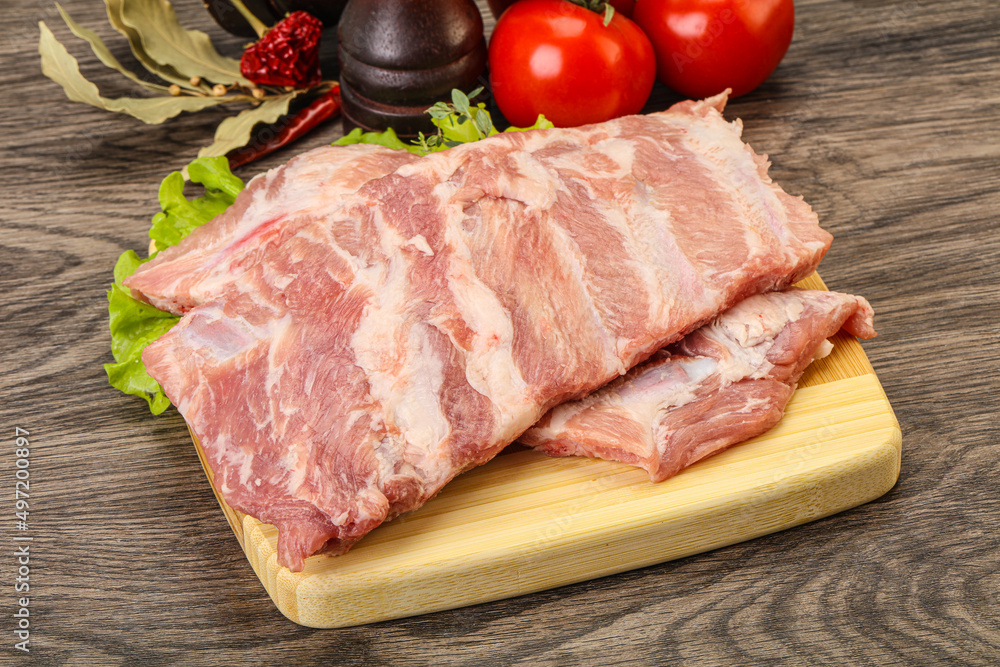 Raw pork ribs for cooking