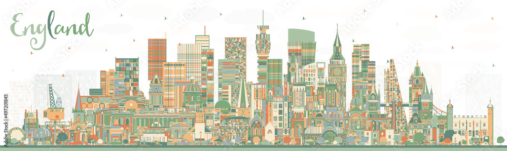 England City Skyline with Color Buildings. Vector Illustration.