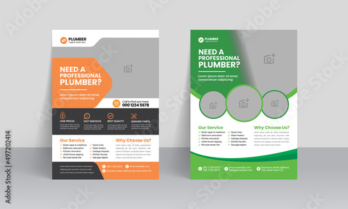 Plumbing Service Flyer Template. Professional plumbing service flyer poster leaflet template