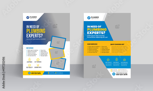 Plumbing Service Flyer Template. Professional plumbing service flyer poster leaflet template
