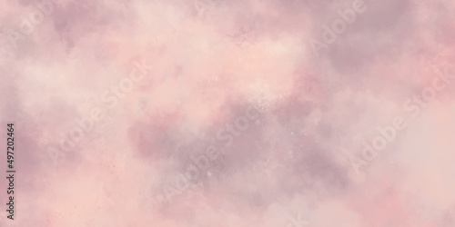 Abstract pink space background with clouds sky. Colorful weather background. Dark elegant rosy brown autumn hand drawn watercolor drops background. Old paper texture