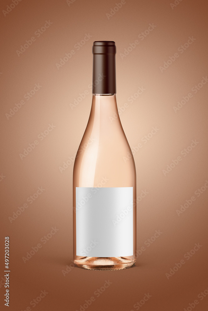 A clear bottle of rose wine isolated on a brown background for mockup presentation projects. A clear bottle of rose wine isolated on a brown background for mockup presentation projects.