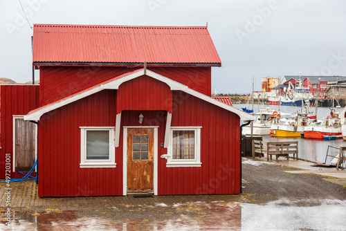Sto Norway 02-28-2022. Old traditional fisherman's house  called Rorbu at Sto in Vesteralen islands. Norway. photo