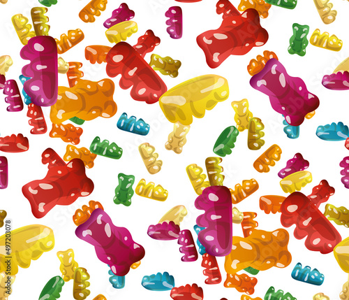 Gummy Bear Candy seamless pattern. Jelly Bear seamless texture.