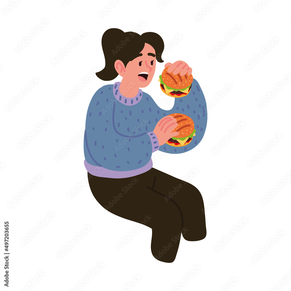 woman eating two burger