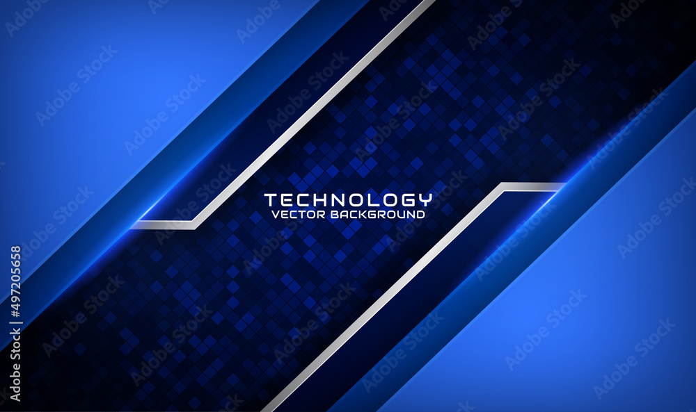 3D blue techno abstract background overlap layer on dark space with silver stripe effect decoration. Graphic design element future style concept for flyer, card, brochure cover, or landing page 3D blue techno abstract background overlap layer on dark space with silver stripe effect decoration. Graphic design element future style concept for flyer, card, brochure cover, or landing page