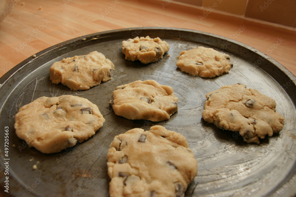 chocolate chip cookie recipe, Making tasty chocolate chip cookies in the kitchen. 