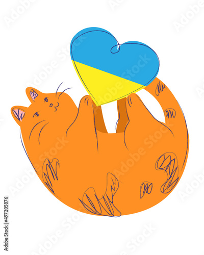 Cat with blue-yellow heart