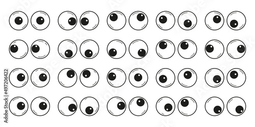 Hand drawn cute googly eyes plastic toys set. Funny comic wobbly eyes in sketch doodle style. Vector illustration isolated on white background