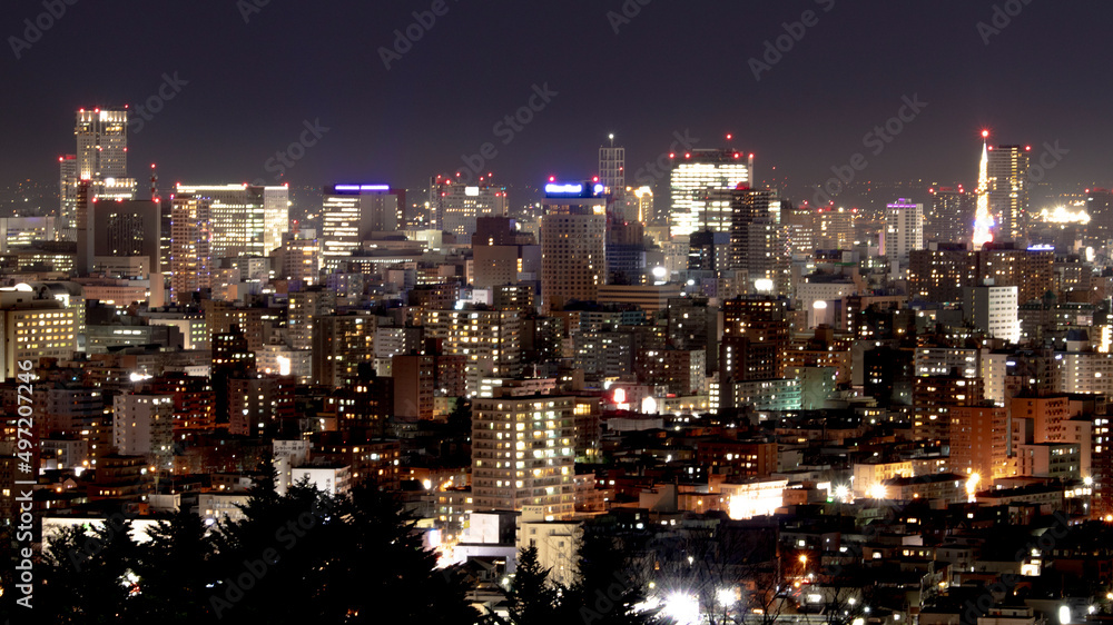 Night view of Sapporo, Hokkaido, Japan. Japan's new top three night views. 日本新三大夜景都市 札幌の夜景 旭山記念公園 その2