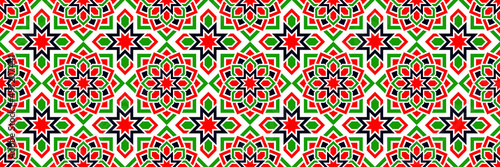 Arabic vector seamless pattern. Repeated background. Traditional Kuwait, Oman, UAE colors. Islamic decorative template texture. Backdrop in eastern style for textile and fabric prints.