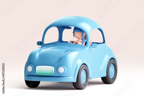 3D rendering of cute female driver with car