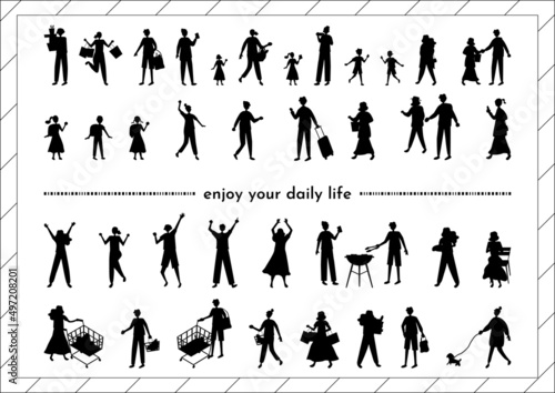 人々の日常　シルエット　ライフスタイル　セット