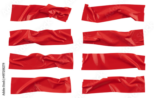 Red wrinkled adhesive tape isolated on white background. Red Sticky scotch tape of different sizes. Vector illustration.