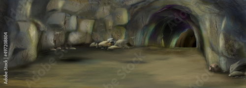 Caveman cave in prehistoric era