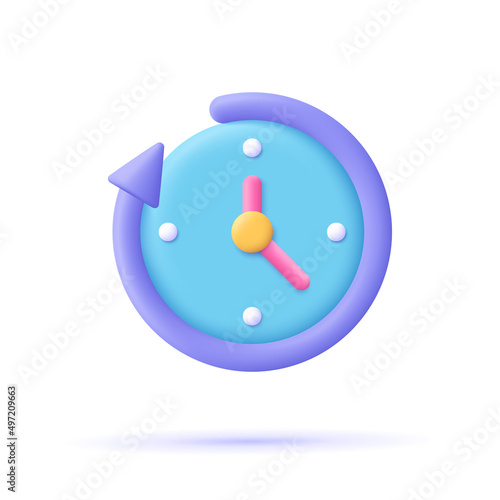 Round clock with arrow. Time keeping , measurement of time, time management and deadline, working hours concept. 3d vector icon. Cartoon minimal style.