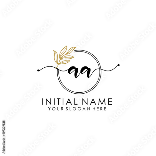 AA Luxury initial handwriting logo with flower template, logo for beauty, fashion, wedding, photography