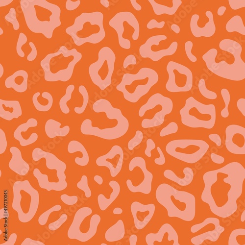 Leopard seamless pattern. Animalistic hand-drawn background. Vector illustration. Coral leopard skin.