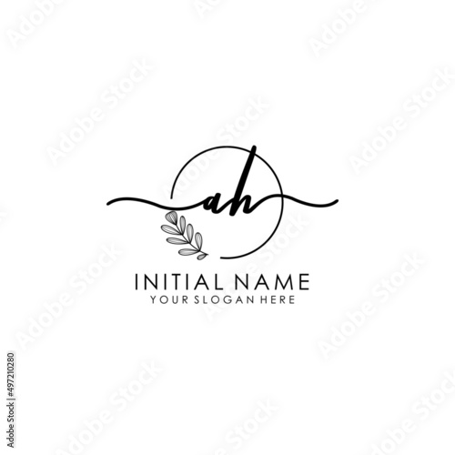 AH Luxury initial handwriting logo with flower template  logo for beauty  fashion  wedding  photography