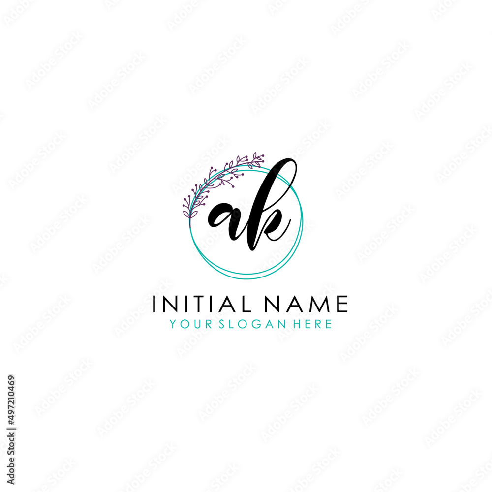 AK Initial letter handwriting and signature logo. Beauty vector initial logo .Fashion  boutique  floral and botanical