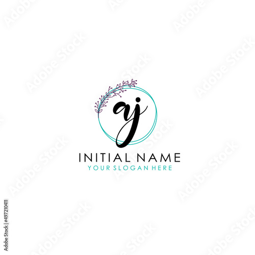 AJ Initial letter handwriting and signature logo. Beauty vector initial logo .Fashion boutique floral and botanical