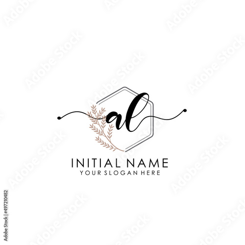 AL Luxury initial handwriting logo with flower template, logo for beauty, fashion, wedding, photography