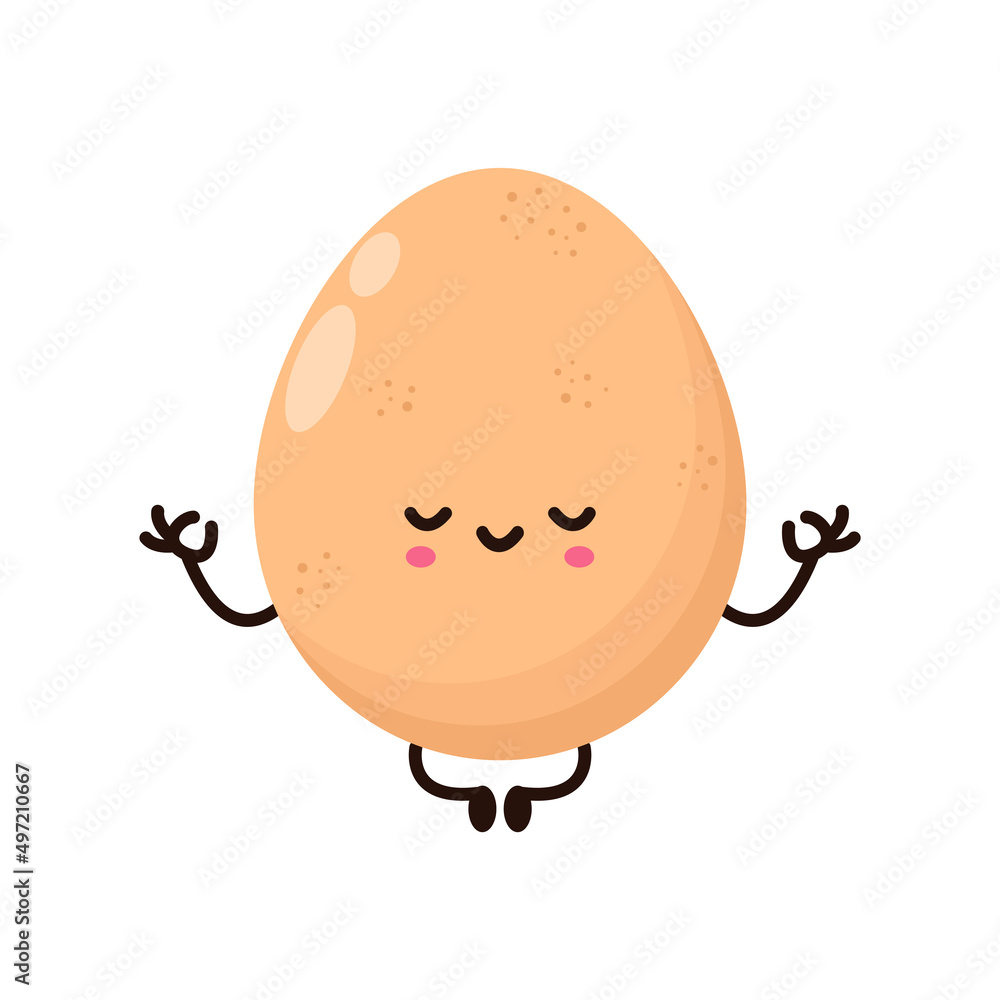 Funny cartoon egg levitating in lotus pose, Cute happy chicken egg meditate  in yoga pose, icon cartoon character Vector flat illustration isolated on  white background Stock Vector | Adobe Stock